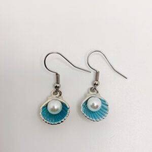 Pendientes concha azul con perla