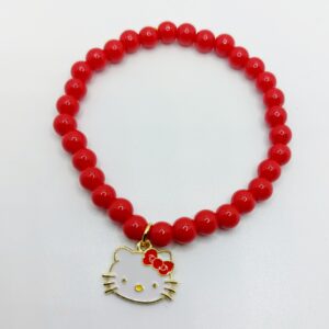 Pulsera de cristal rojo con gatita