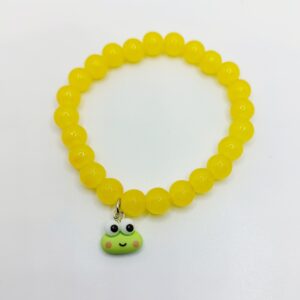 Pulsera de cristal elástica amarilla con ranita