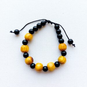 Pulsera de madera de Sándalo y piedras negras