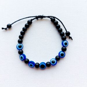 Pulsera ajustable de ojo turco con piedras negras