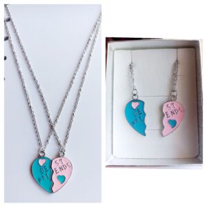 Colgante doble Best Friends en azul y rosa
