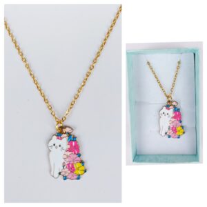 Colgante de gato blanco con flores
