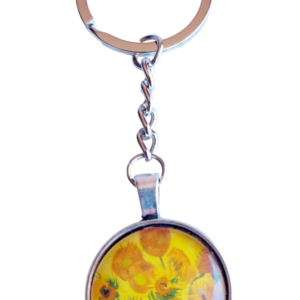 Llavero de cabujón con pintura de girasoles